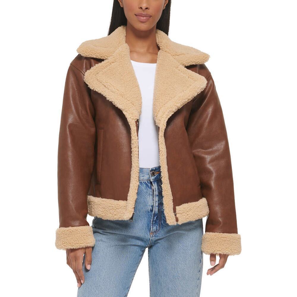 NWT Levi's Women's Faux Leather Sherpa Trim Trucker Jacket - Picture 5 of 7